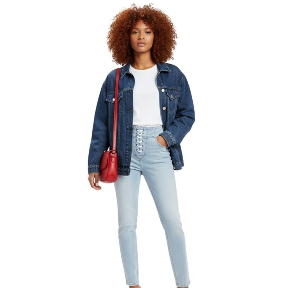 We The Free CRVY Lovers Knot Light Denim Lace-Up Jeans 28 Skinny High-Waisted
